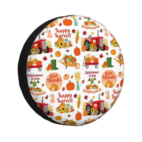 Naloa Fall Farm Pumpkin PVC Leather Spare Tire Wheel Cover Spare Tire Cover, for Car Truck SUV Camper Trailer Universal Fit(14-17in)-17 inch
