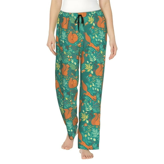 Naloa Fall Forest Squirrel Print Women’s Ultra-Soft Comfy Pajama Lounge Pants with Pockets & Drawstring