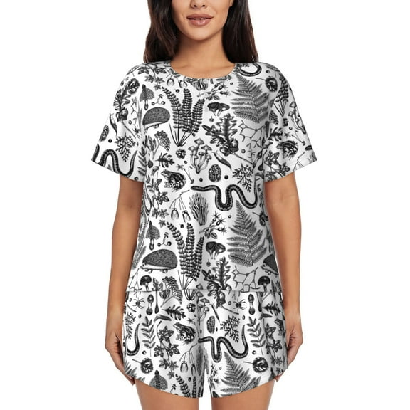 Naloa Fall Forest Women's Short-Sleeved Pajama Set, Loungewear, Summer pajamas, Breathable Cozy - Large