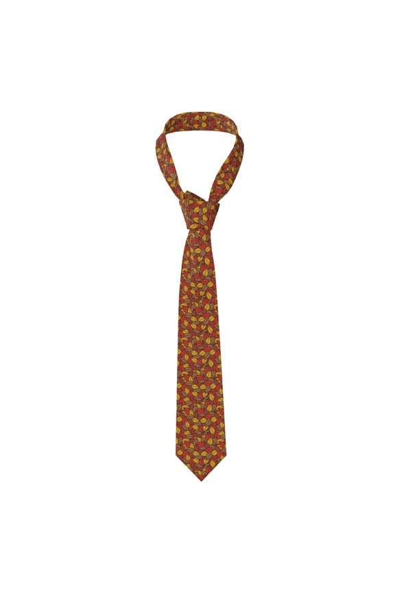 Fall Leaves Print Solid Color Tie Formal Necktie for MenSuitable for business, daily life, work