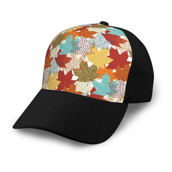 Naloa Fall Maple Leaves Adult adjustable Print Baseball Hat, Patchwork curved brim baseball capfor Men and Women, One Size
