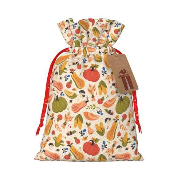 Naloa Fall Pumpkin Drawstring Christmas Bags, 3D Xmas Gift Bags, Christmas Wrapping Bags, Xmas Goodie Bags, Treat Pouch Bags, Party Favor Bags-Medium