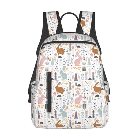 Naloa Fall Rabbit Print Lightweight DayBackpack Suitable for school, work, shopping, travel, etc.
