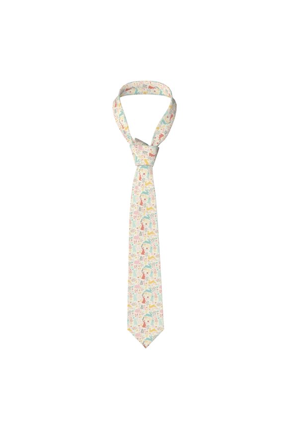 Fall Rabbit Print Solid Color Tie Formal Necktie for MenSuitable for business, daily life, work