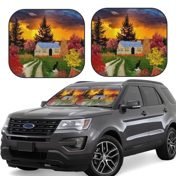Naloa Fall Village Scenery 2 Piece Foldable Car Sun Shades, Car Windshield Sunshade, Front Window Sunshade for Car, Truck, SUV - Small