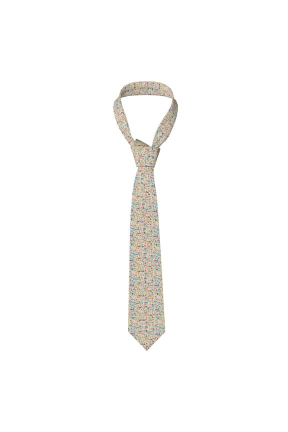 Famous Places Print Solid Color Tie Formal Necktie for MenSuitable for business, daily life, work
