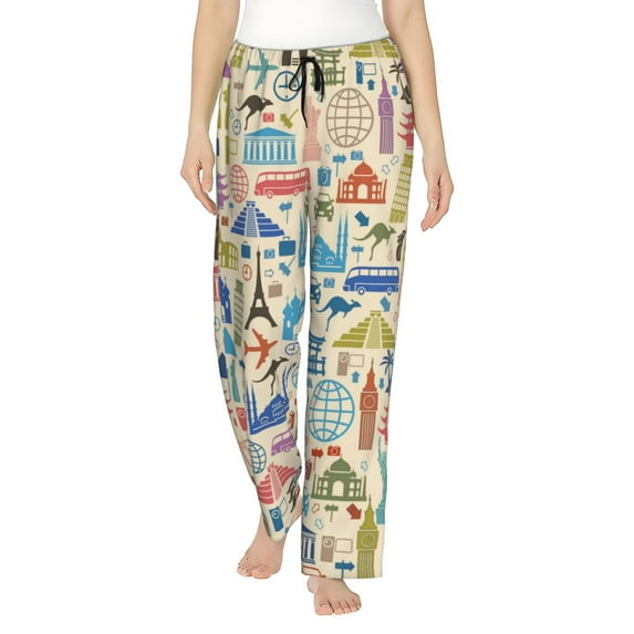 Naloa Famous Places Print Women’s Ultra-Soft Comfy Pajama Lounge Pants with Pockets & Drawstring