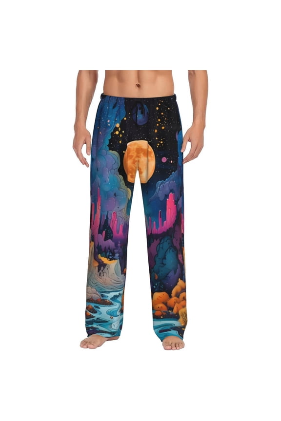 Fantasy Cosmic Landscape Pajama Pants Men, PJ Bottoms, Sleep & Lounge Pants-Large