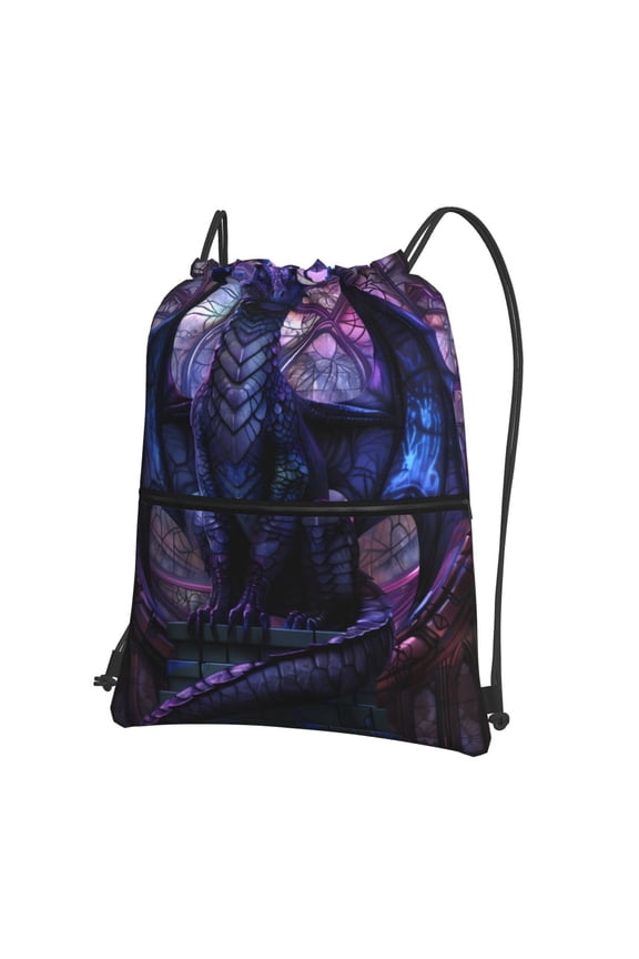 Fantasy Dragon In Cathedral Drawstring Backpack String Bag Cinch Water Resistant for Gym Shopping Sport Yoga