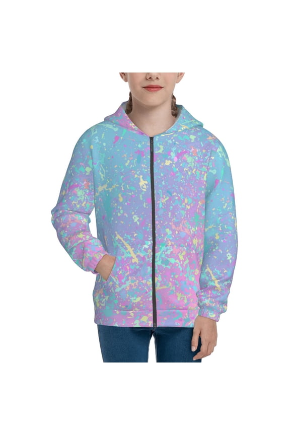 Fantasy Gradient Teenage Zipper Hoodie, Long Sleeve Zip Up Hoodies Casual Jackets Tops for 7-12 Years-Small