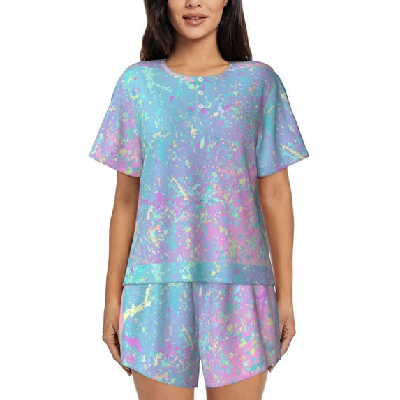 Naloa Fantasy Gradient Women's Short-Sleeved Pajama Set, Loungewear, Summer pajamas, Breathable Cozy - Large