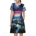 thumbnail image 1 of Naloa Fantasy Landscape Starry Night Print Womens Summer A-Line Dress with Pockets,Short Sleeve Dresses,Flowy Beach Swing Dress for Vacation Travel, 1 of 6