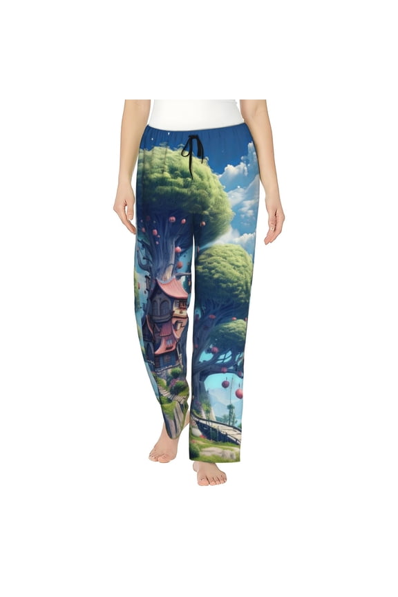 Fantasy Treehouse Planet Scene Pajamas Pants for Women, Lounge for Women,Women’s Pajama Lounge Pants-XX-Large