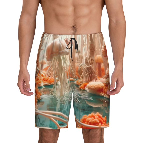 Naloa Fantasy Underwater Jellyfish Men's Short Pajama Pants, Pj Shorts, Lounge Comfort Shorts-Small