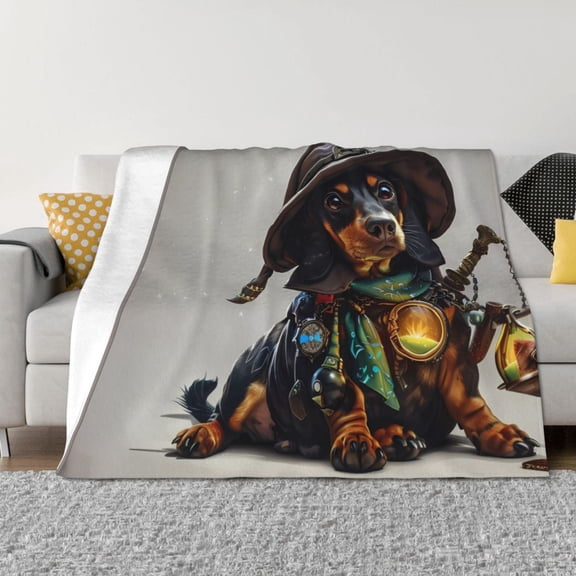 Naloa Fantasy Wizard Dog Art Flannel Fleece Throw Blanket for Bed Couch, Thick Blanket - All Seasons Suitable for Women, Men and Kids-60"x50"