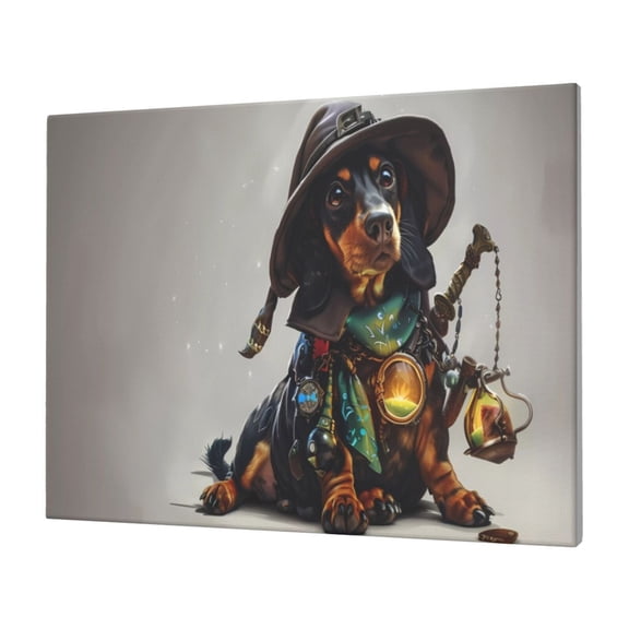 Naloa Fantasy Wizard Dog Art Print Canvas Picture,Wall Pictures, Modern Decorative Poster,Art Prints for Bedroom, Toilet, 40 x 30 cm, Built-in Wooden Frame