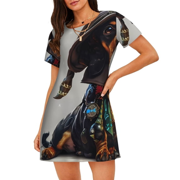 Naloa Fantasy Wizard Dog Art Print Women Nightgowns,Womens Loungewear,Short Sleeve Sleepwear,Comfy Ladies Nightdress