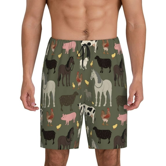 Naloa Farm Animals Men's Short Pajama Pants, Lounge Comfort Shorts with Elasticized Waistband and Side Pockets - Small