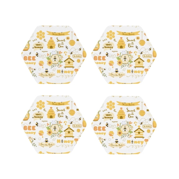Naloa Farm Bee Cute Honey Leather Coasters for Drinks, Durable Drink Coasters 4 Set for Tabletop Protection, Luxurious Home Décor and Housewarming Gift ( {designName})Hexagon