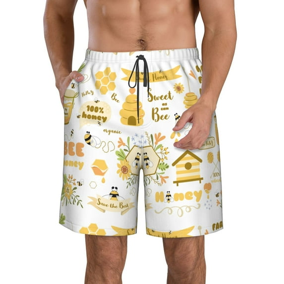 Naloa Farm Bee Cute Honey Men's Beach Shorts, Surfing shorts, Swim trunks, Quick Dry Swim Trunks for Surfing Beach Fun - Medium