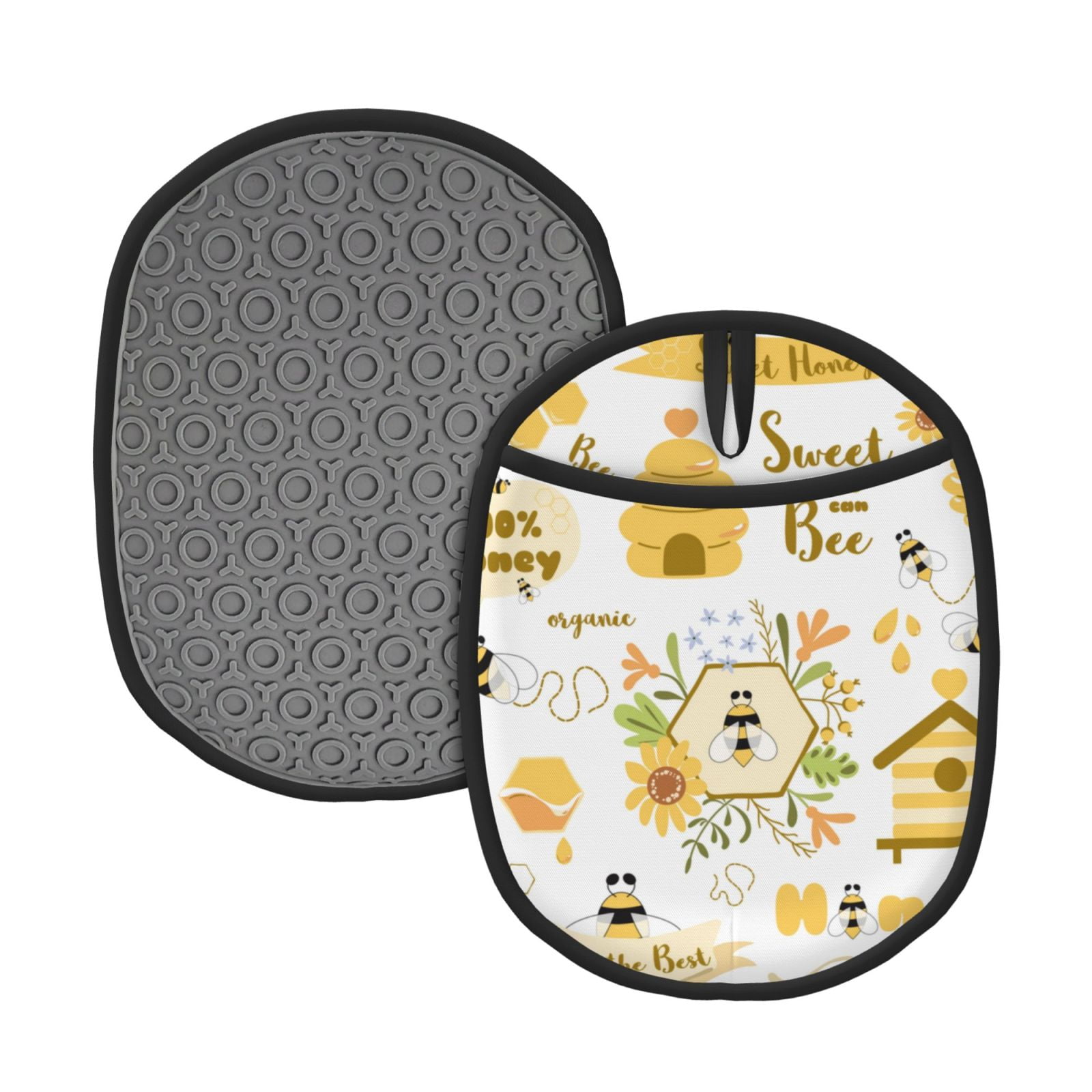 Naloa Farm Bee Cute Honey Silicone Pot Holders, Oven Mitts Heat Resistant Hot Pads, Non Slip Pot Holder for Kitchen Baking and Cooking 9.4 x 7.5 Inches