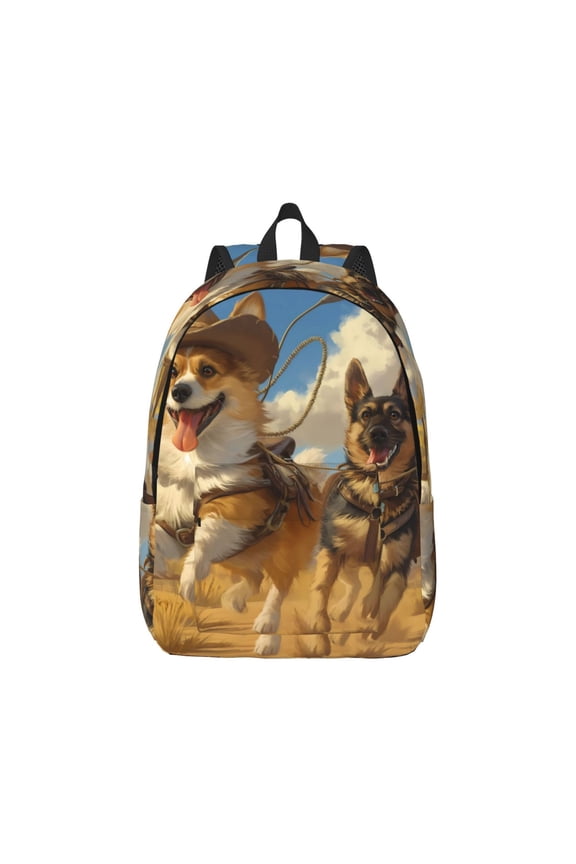 Farm Corgi German Shepherd Canvas Backpack for Men Women Rucksack Casual Travel Daypack College Tote Satchel Bookbag for Teens-Medium