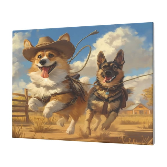 Naloa Farm Corgi German Shepherd Print Canvas Picture,Wall Pictures, Modern Decorative Poster,Art Prints for Bedroom, Toilet, 40 x 30 cm, Built-in Wooden Frame