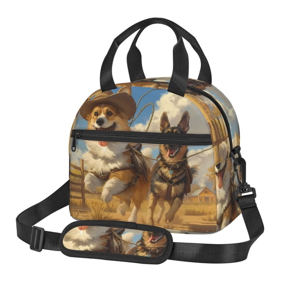 Naloa Farm Corgi German Shepherd Print Lunch Bag for Women & Men Insulated Lunch Box or Cooler Lunch Tote Bags for Work, Travel, Outdoor