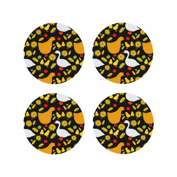Naloa Farm Goose Leather Coasters for Drinks, Durable Drink Coasters 4 Set for Tabletop Protection, Luxurious Home Décor and Housewarming Gift ( {designName})Round Shape