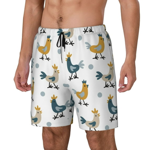 Naloa Farm Roosters Print Men Swim Trunks with Compression Liner ,Board Shorts,Men's Swim Shorts with Drawstring and Elastic Waistband-3X-Large