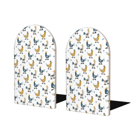 Naloa Farm Roosters Wood Non-Skid Bookend for Shelves,Book Ends for Heavy Books, Book Stand for CDs,1 Pair