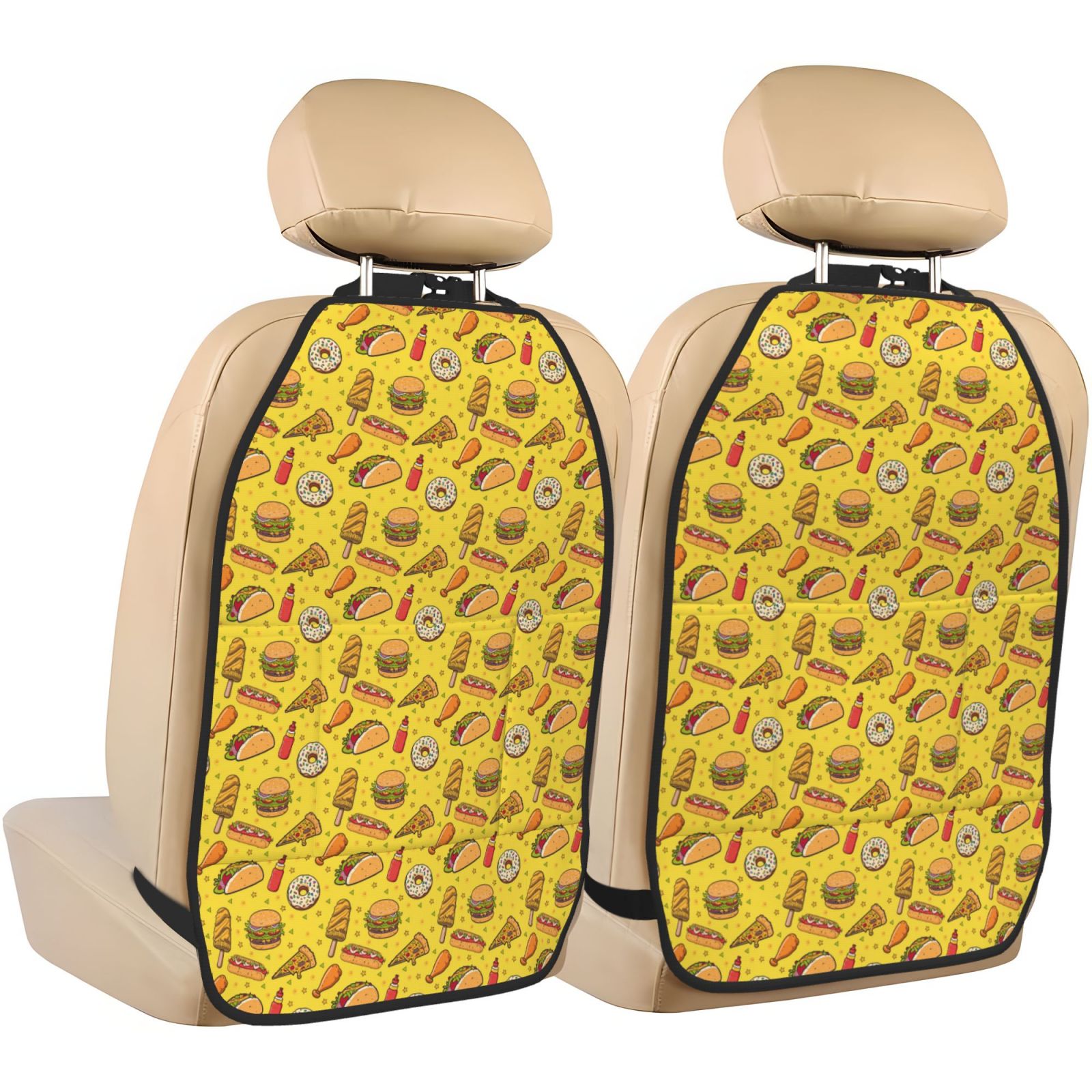 Naloa Fast Food 1 2Pcs Anti-Kick Back Seat Cover Kick Mat, Car Seat Protector with 3 Storage Pockets
