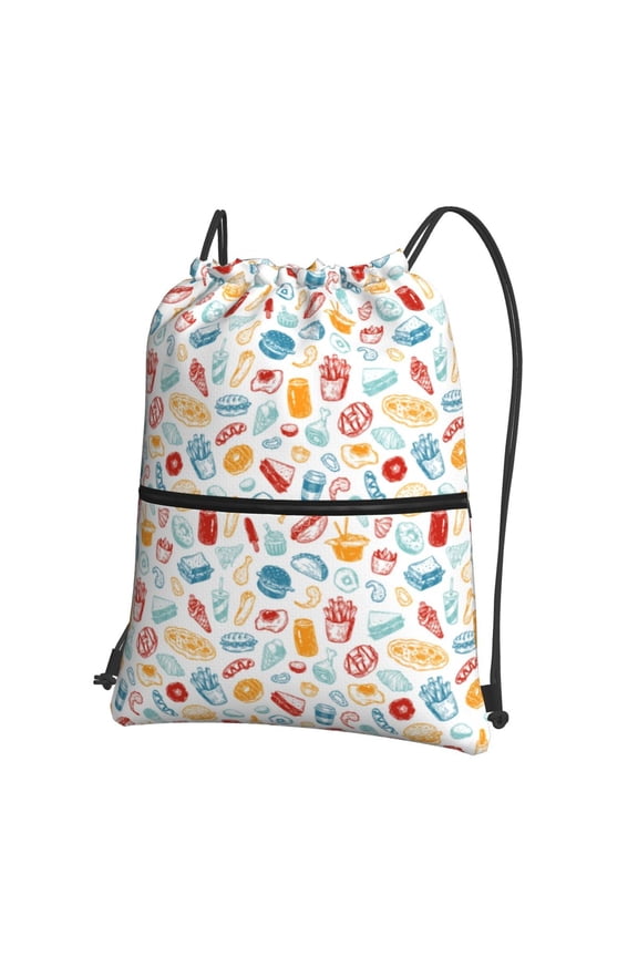 Fast Food 2 Drawstring Backpack String Bag Cinch Water Resistant for Gym Shopping Sport Yoga