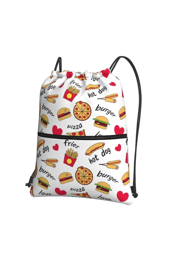 Fast Food Drawstring Backpack String Bag Cinch Water Resistant for Gym Shopping Sport Yoga