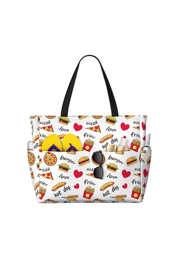 Fast Food Large Capacity Beach Bag, Waterproof Sandproof Beach Swim Pool Bag Tote Bag for Women