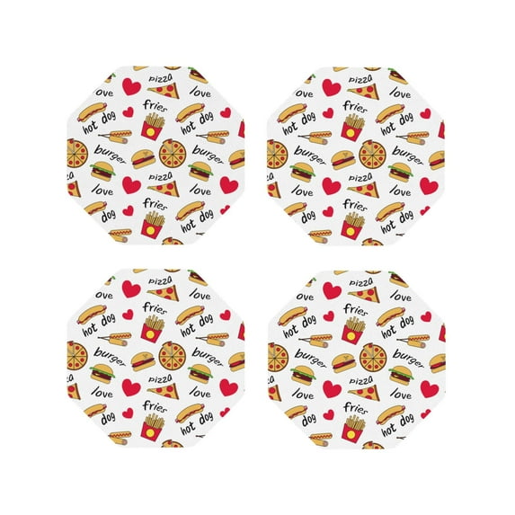 Naloa Fast Food Leather Coasters for Drinks, Durable Drink Coasters 4 Set for Tabletop Protection, Luxurious Home Décor and Housewarming Gift ( {designName})Octagon