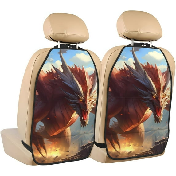 Naloa Ferocious Dragon Fury 2Pcs Anti-Kick Back Seat Cover Kick Mat, Car Seat Protector with 3 Storage Pockets