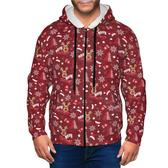 Naloa Festive Reindeer Men’s Hoodies, Zip up Hoodie, Sweatshirts,Hoodies for Men Sizes S-3XL-Medium