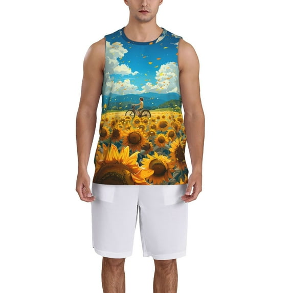 Naloa Field Bicycle Young Sunflower Basketball Jersey Reversible Men's Mesh Athletic Sports Shirts Training Practice S-4XLMedium