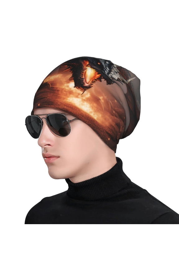 Fiery Black Dragon Attack Soft Beanie Hat, Knit Beanie Daily Beanie in Fine Knit for Women Men Winter Travel, Outdoor
