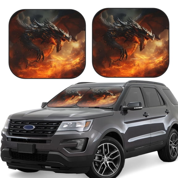 Naloa Fiery Dragon Of Chaos Print 2-Piece Windshield Sunshade,Foldable Car Front Window Sun Shades,for Most Sedans SUV Truck-Large