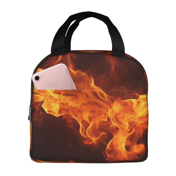 Naloa Fiery Orange Flames Energy Print Lunch Box for Women Men,Insulated Lunch Bag,Lunchbox,Thermal Leakproof Cooler,Reusable Lunch Tote Bag for Work School Travel Picnic
