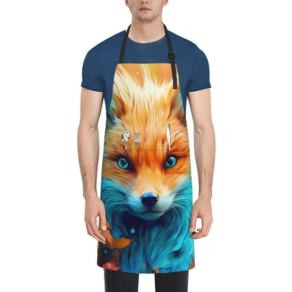 Naloa Fiery Red Maple Leaf Fox Apron Kitchen Aprons with Pockets for Women Men Chef