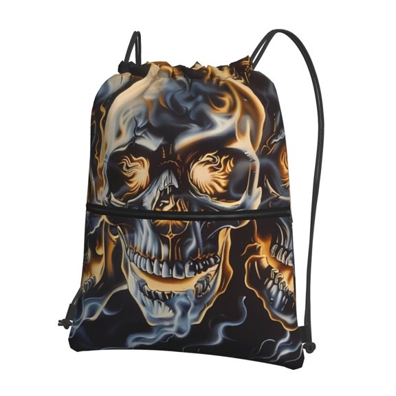 Naloa Fiery Skull Trio Drawstring Backpack String Bag Cinch Water Resistant for Gym Shopping Sport Yoga