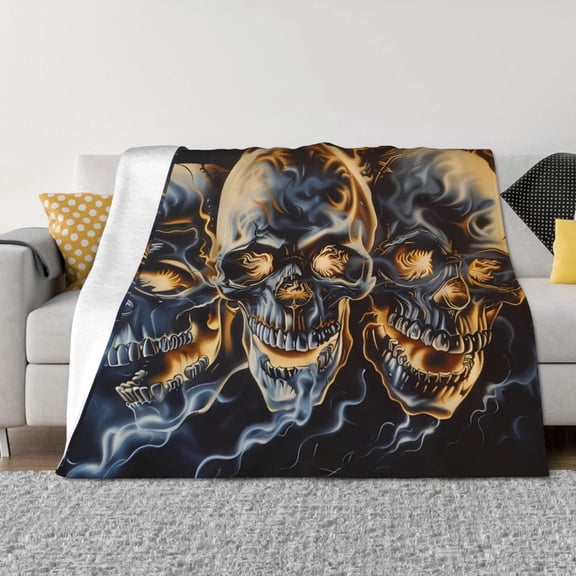 Naloa Fiery Skull Trio Flannel Fleece Throw Blanket for Bed Couch, Thick Blanket - All Seasons Suitable for Women, Men and Kids-80"x60"