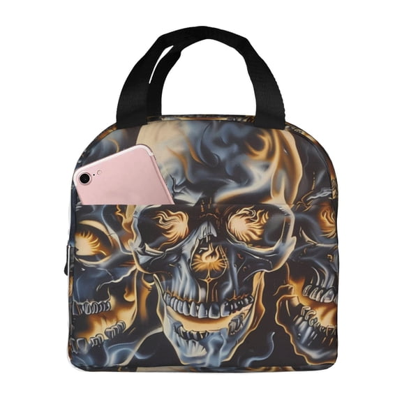 Naloa Fiery Skull Trio Print Lunch Box for Women Men,Insulated Lunch Bag,Lunchbox,Thermal Leakproof Cooler,Reusable Lunch Tote Bag for Work School Travel Picnic