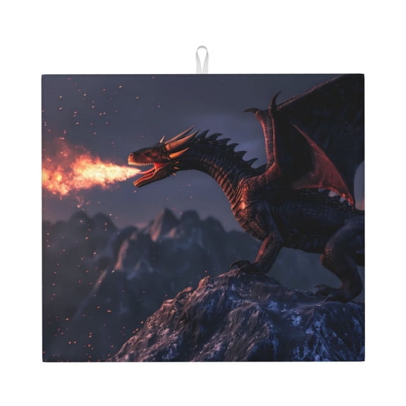 Naloa Fire Breathing Dragon Twilight Dish Drying Mat for Kitchen Counter, Heat Resistant Drainer Mats, Absorbent Draining Mat,Dish Rack Pad,16"x18"