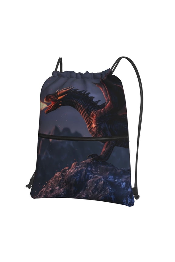 Fire Breathing Dragon Twilight Drawstring Backpack String Bag Cinch Water Resistant for Gym Shopping Sport Yoga