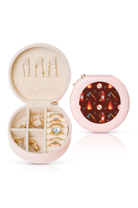 Fire Extinguisher Round Jewelry Box, Travel Jewelry Organizer, 3.9 x 3.9 x 2in Jewelry Storage Box for Women-Pink