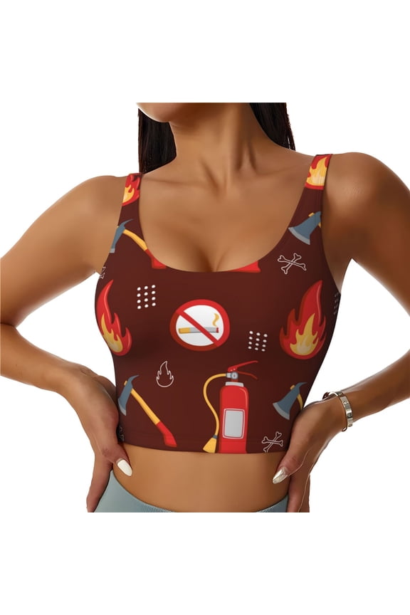 Fire Extinguisher Sports Bras for Women, High Support Bra with Removable Pads, Comfortable - X-Large